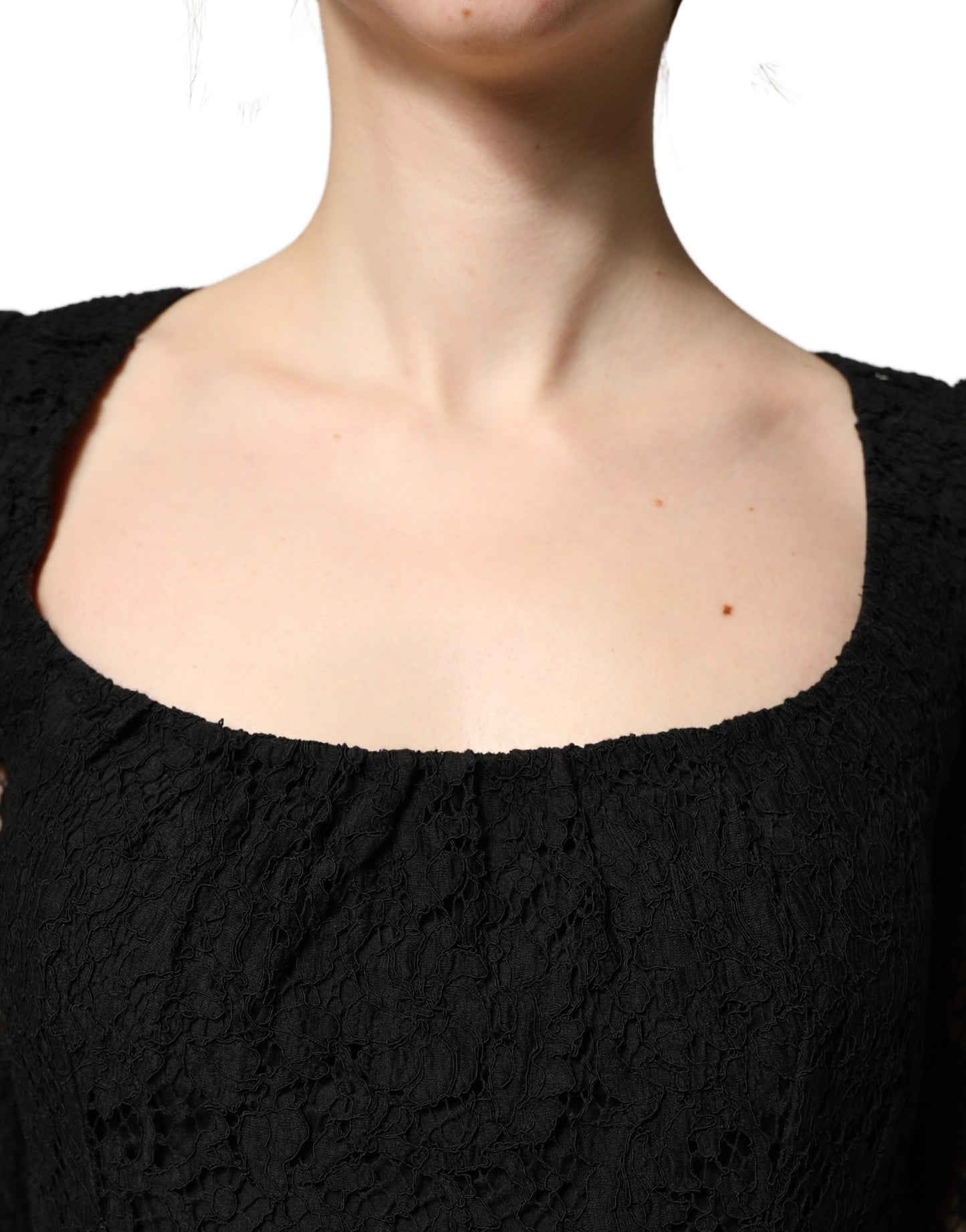Black Lace Square Neck LongSleeve Maxi Dress