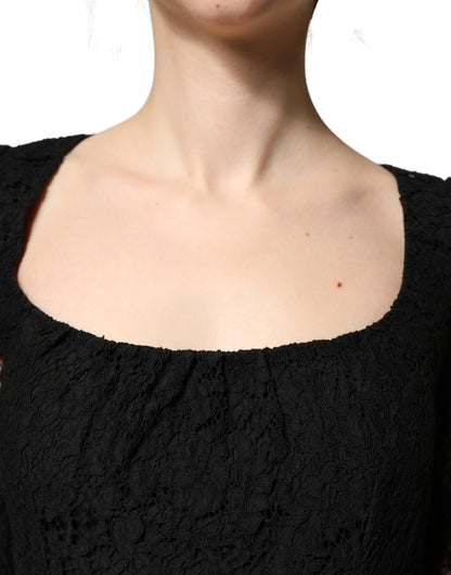Black Lace Square Neck LongSleeve Maxi Dress
