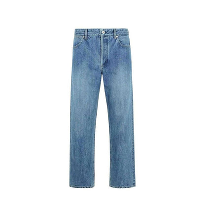 Blue Cotton Straight-Leg Jeans