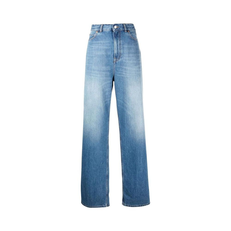Blue Cotton High-Waisted Jean