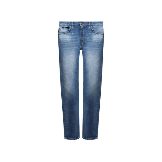 Blue Cotton Straight-Leg Jeans