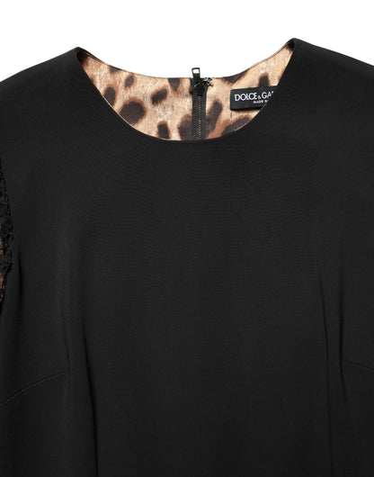 Black Viscose Lace Long Sleeves Mini Dress