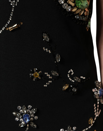 Black Sleeveless Floral Bead Embellishments Dress