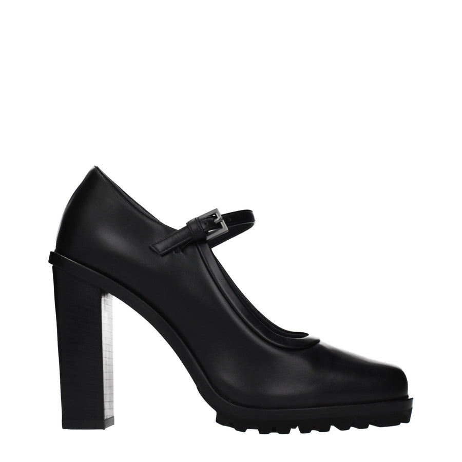 Black Leather High Heel Pumps