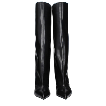 Black Leather High Heel Boots