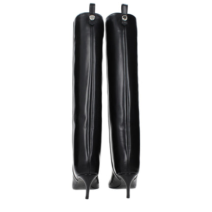 Black Leather High Heel Boots