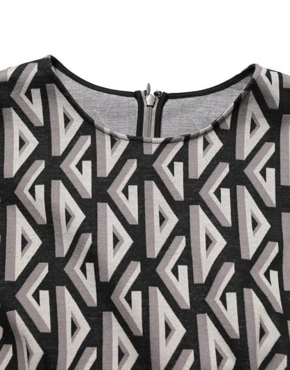 Black Logo Print Cotton Knee Length Dress