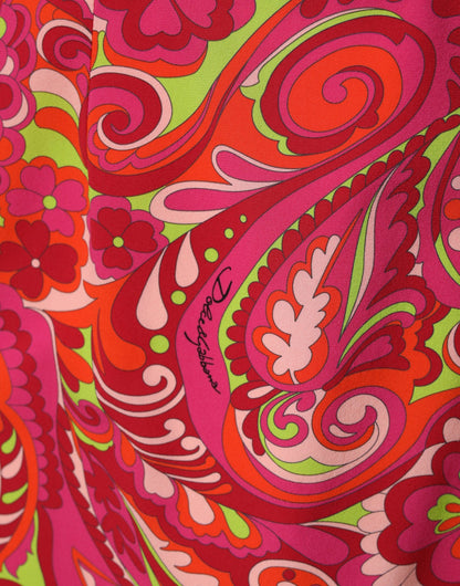 Red Paisley Floral Print Sheath Midi Dress