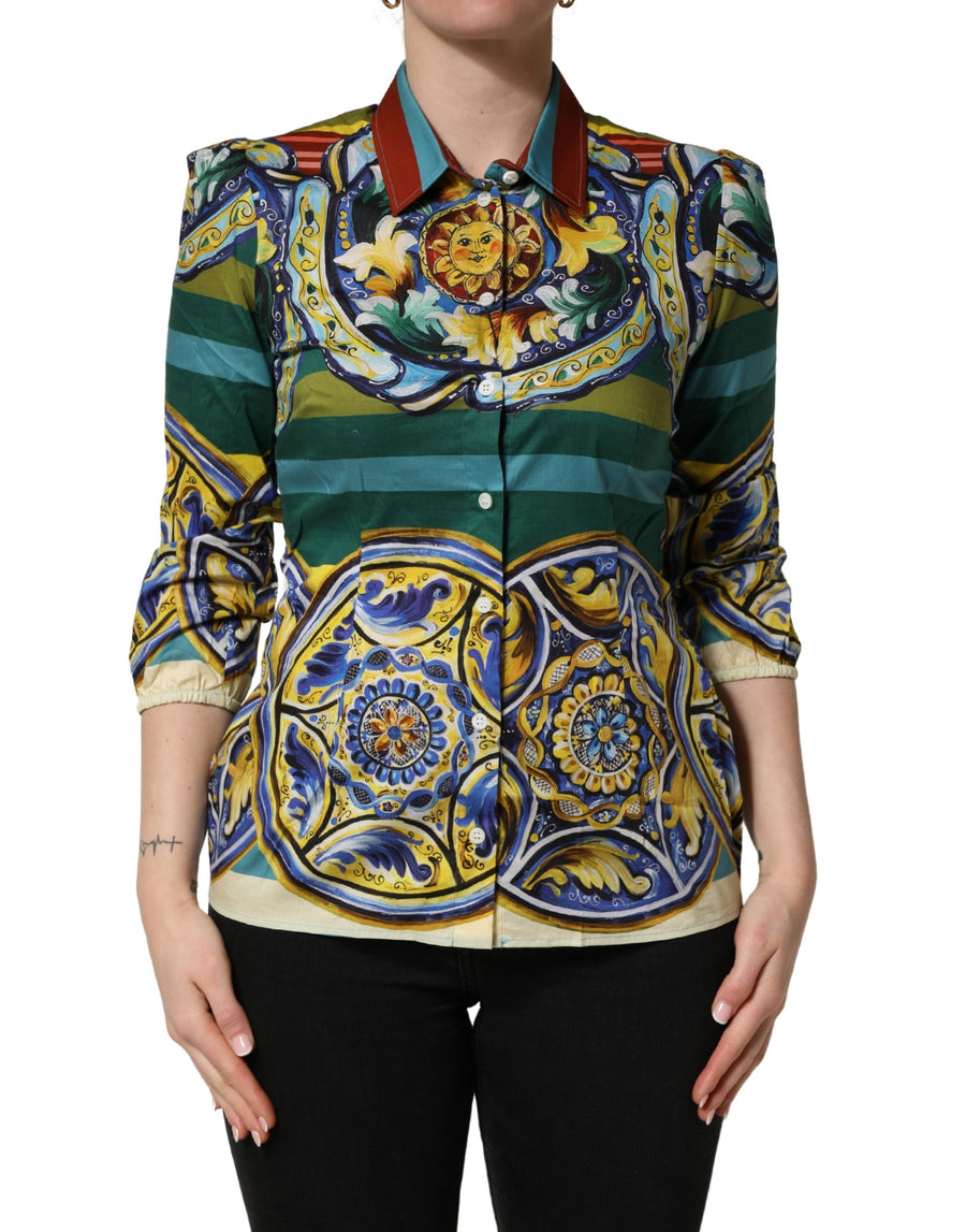 Multicolor Majolica Print Cotton Blouse Top