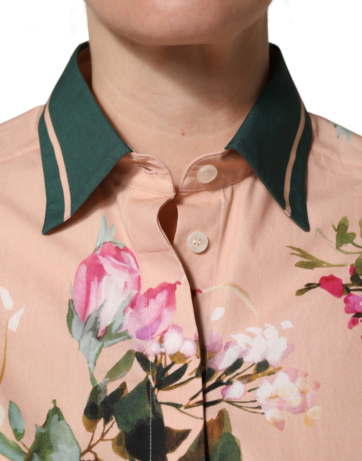 Pink Floral Cotton Button Front Shirt Top