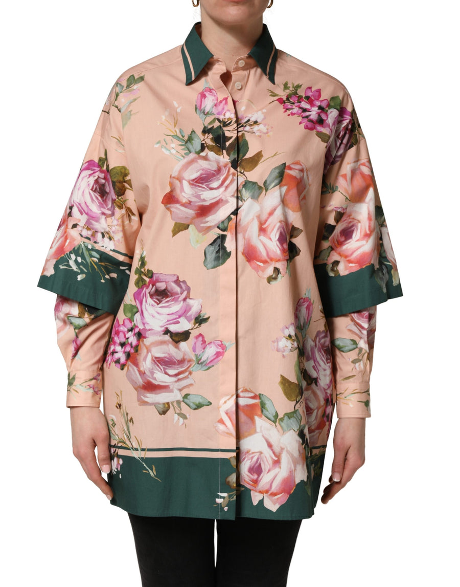 Pink Floral Cotton Button Front Shirt Top