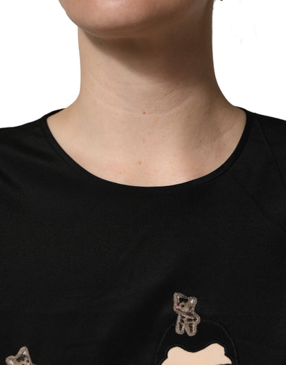 Black #dgfamily Silk Blouse Top