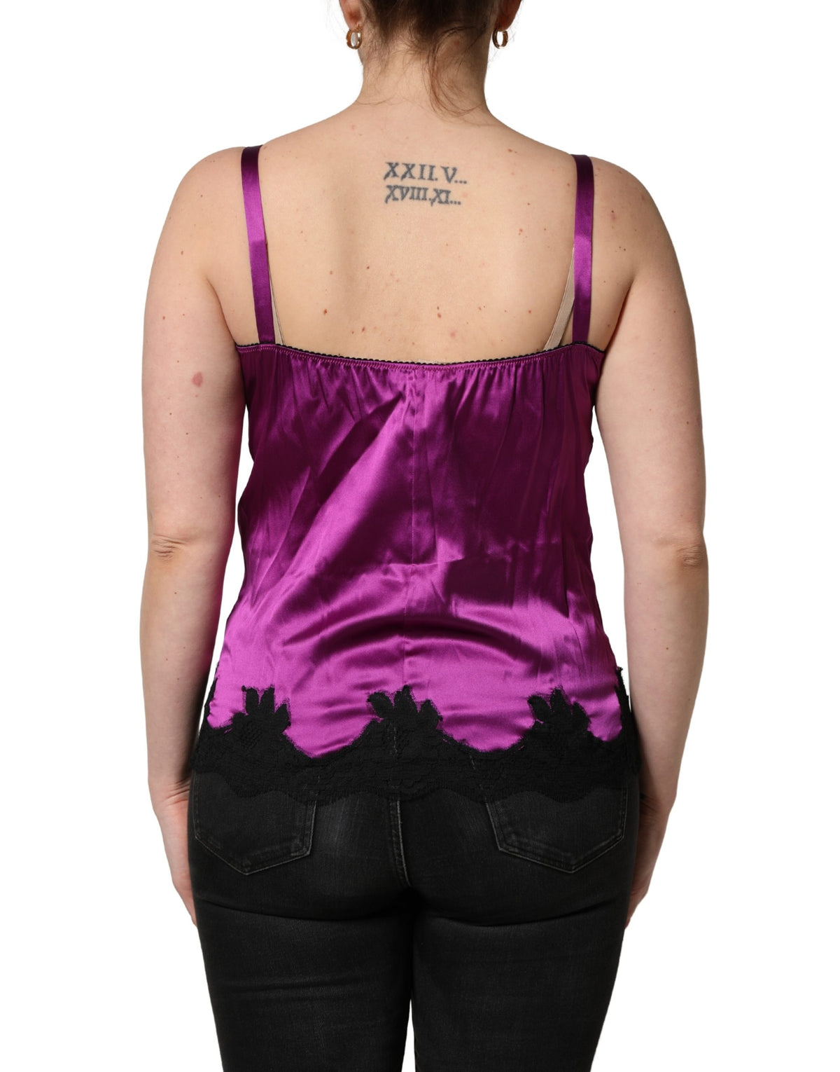 Purple Silk Lace Trim Camisole Sleeveless Tank Top