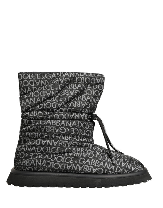 Black Logo Print Lace Up Snow Boots Shoes
