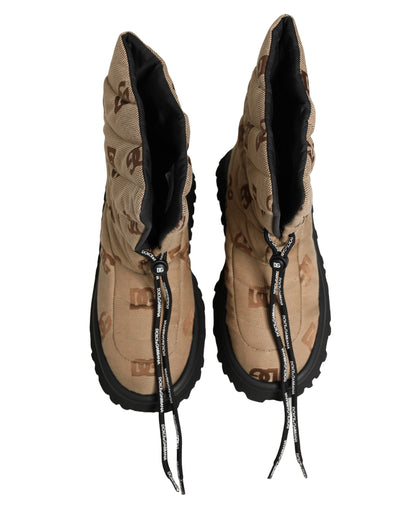 Brown Logo Print Lace Up Snow Boots Shoes