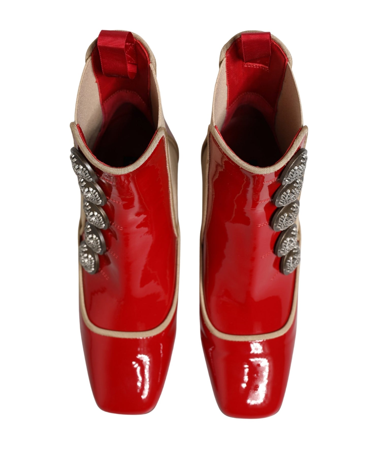 Red Button Embellished Ankle Boots Shoes