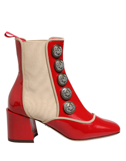 Red Button Embellished Ankle Boots Shoes