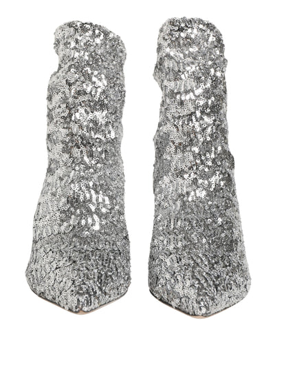 Silver Sequined Short Boots Stretch Shoes