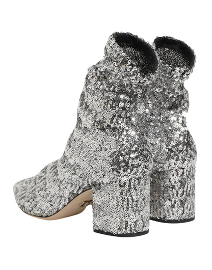 Silver Sequined Short Boots Stretch Shoes