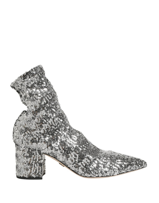 Silver Sequined Short Boots Stretch Shoes