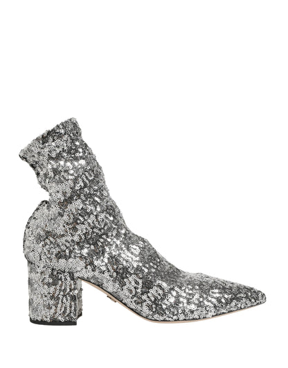 Silver Sequined Short Boots Stretch Shoes