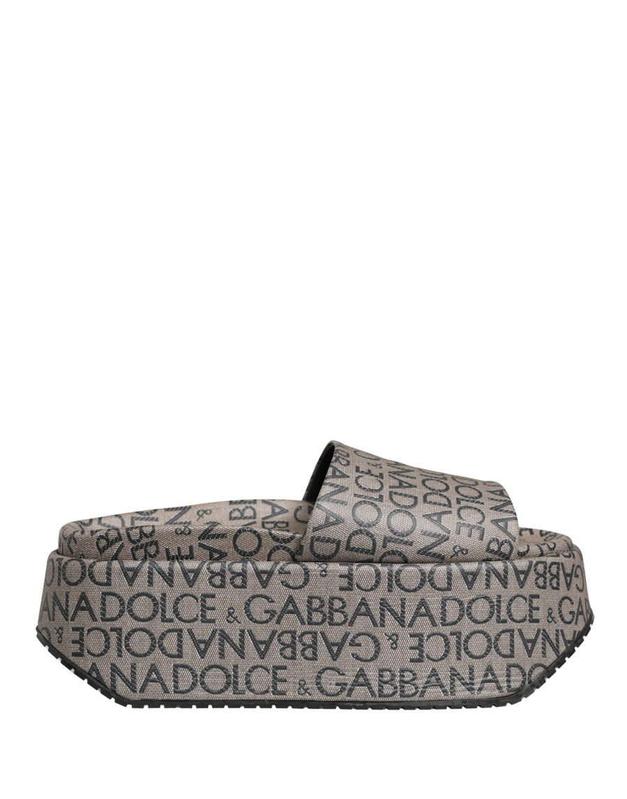 Gray Leather Monogram Logo Sandals Shoes