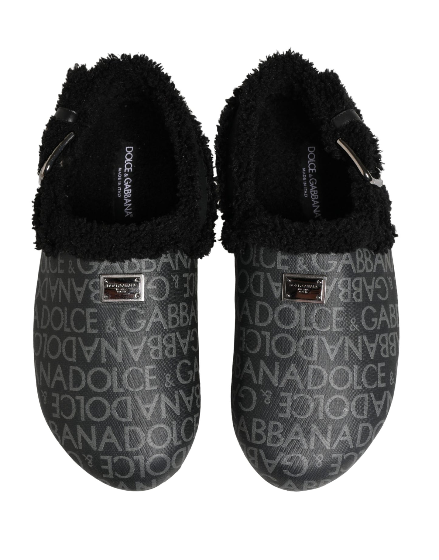 Gray Faux Fur Jacquard Mules Sandals Shoes