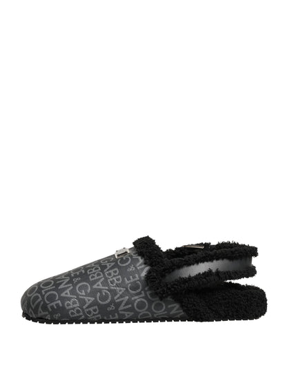 Gray Faux Fur Jacquard Mules Sandals Shoes