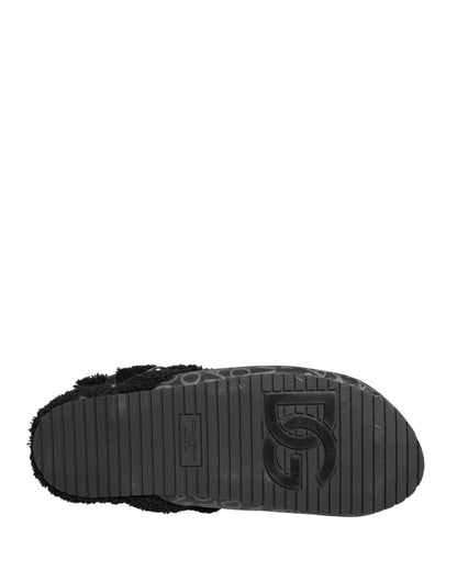 Gray Faux Fur Jacquard Mules Sandals Shoes