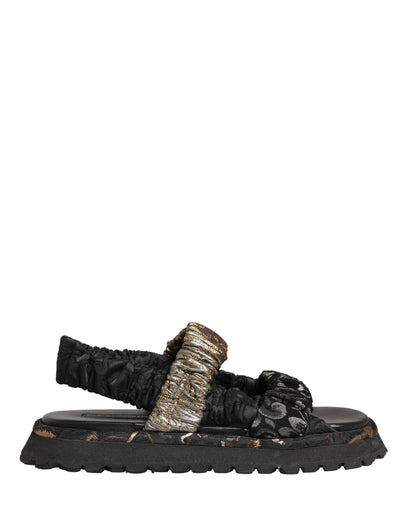 Black Ruching Detail Flats Men Sandals Shoes