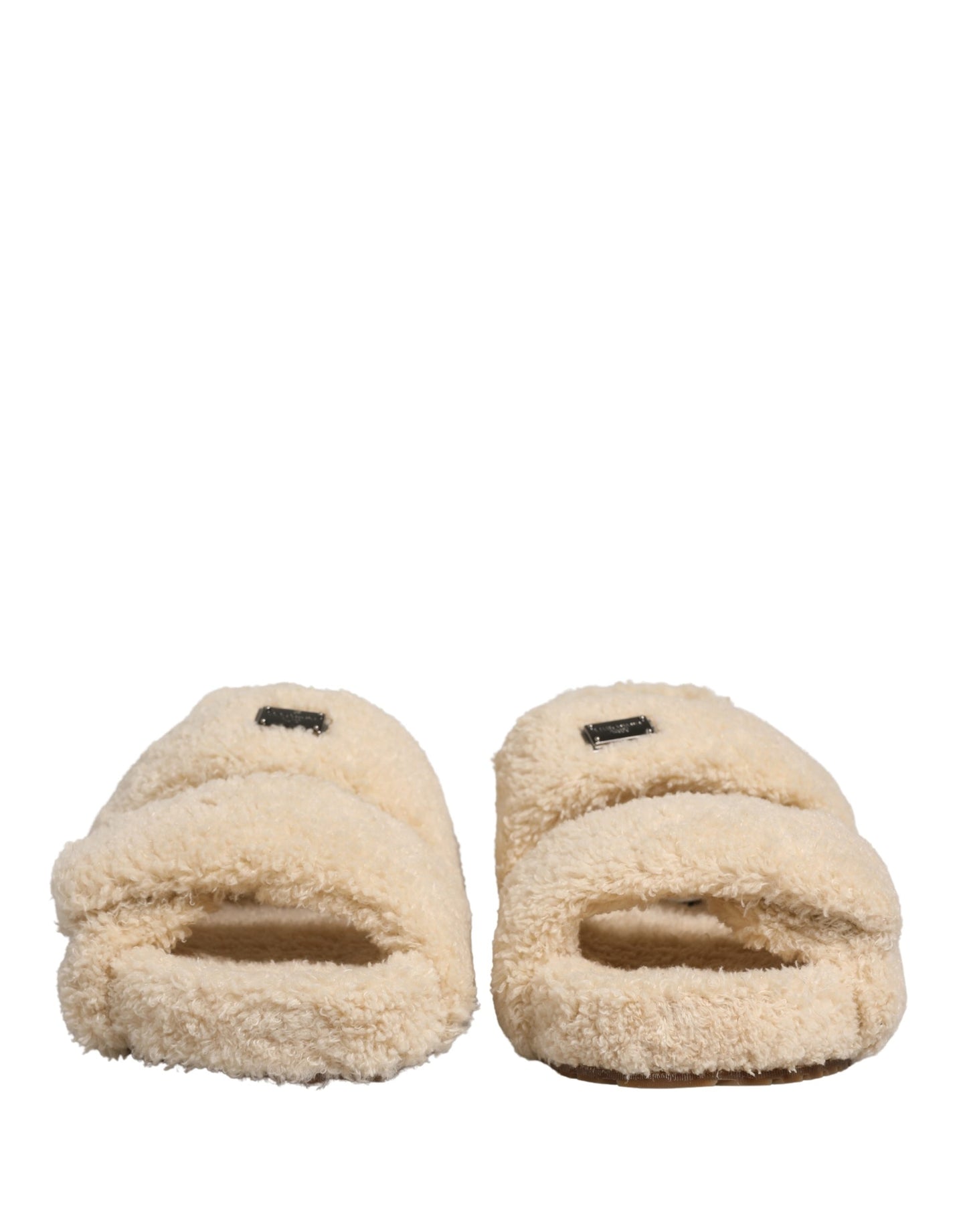 Beige Faux Fur Slides Men Flats Sandals Shoes