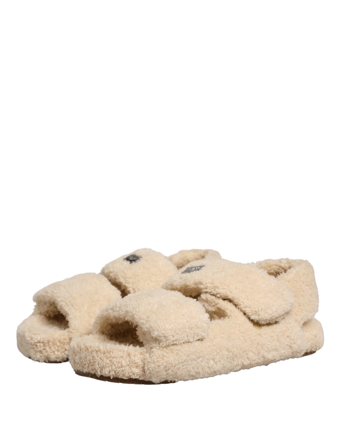 Beige Faux Fur Slides Men Flats Sandals Shoes