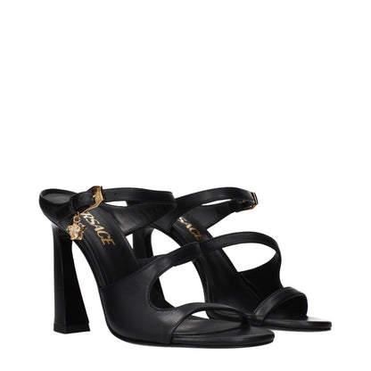 Black Leather Stiletto Heel Sandals