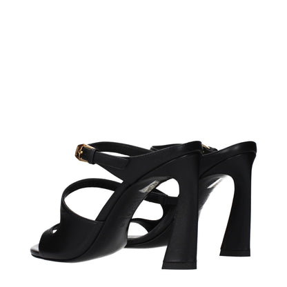 Black Leather Stiletto Heel Sandals