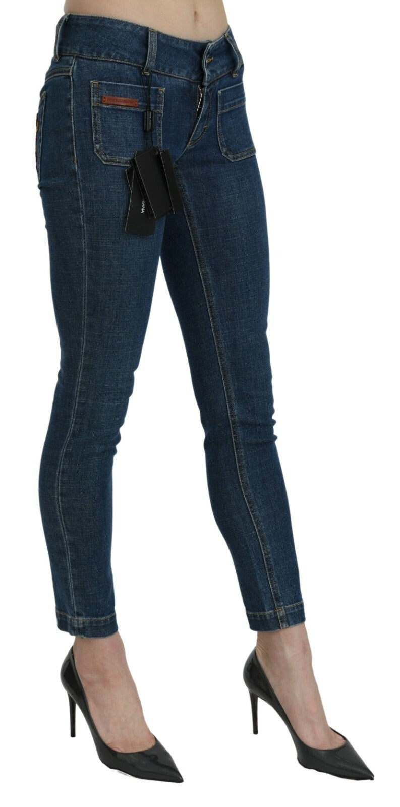 Blue Slim Fit Cropped Mid Waist Denim Jeans