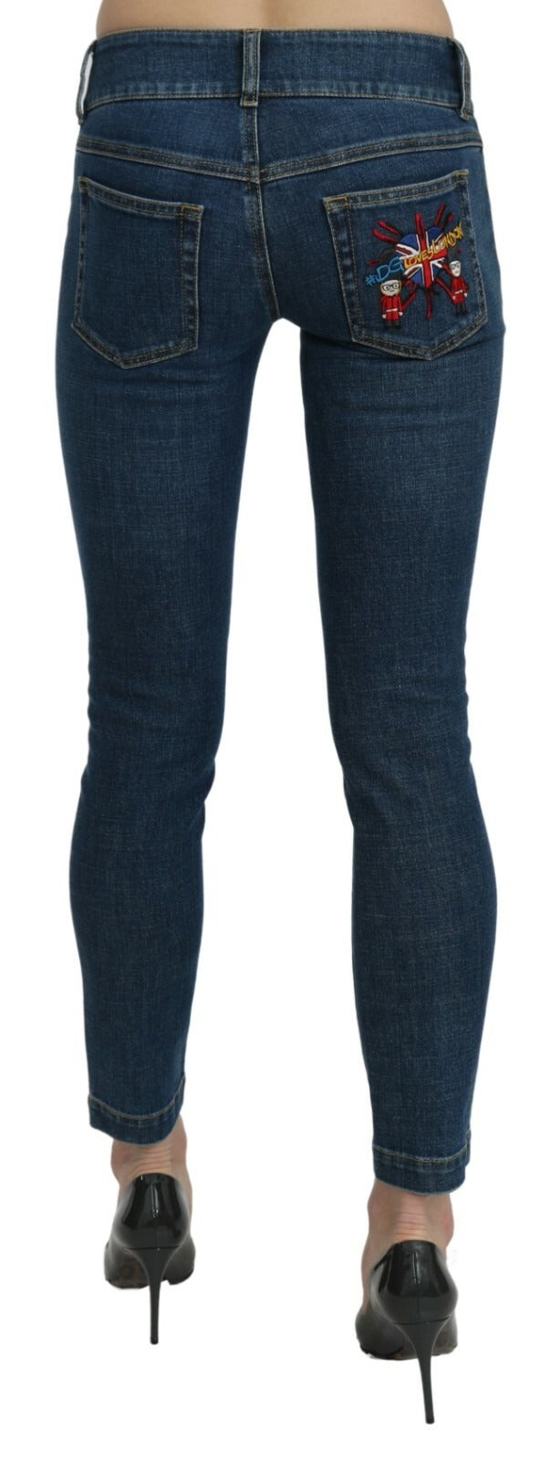 Blue Slim Fit Cropped Mid Waist Denim Jeans