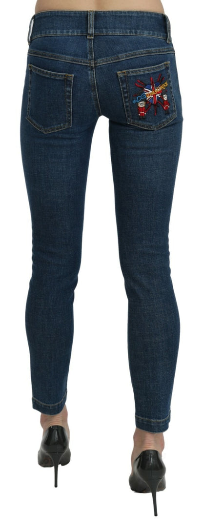 Blue Slim Fit Cropped Mid Waist Denim Jeans