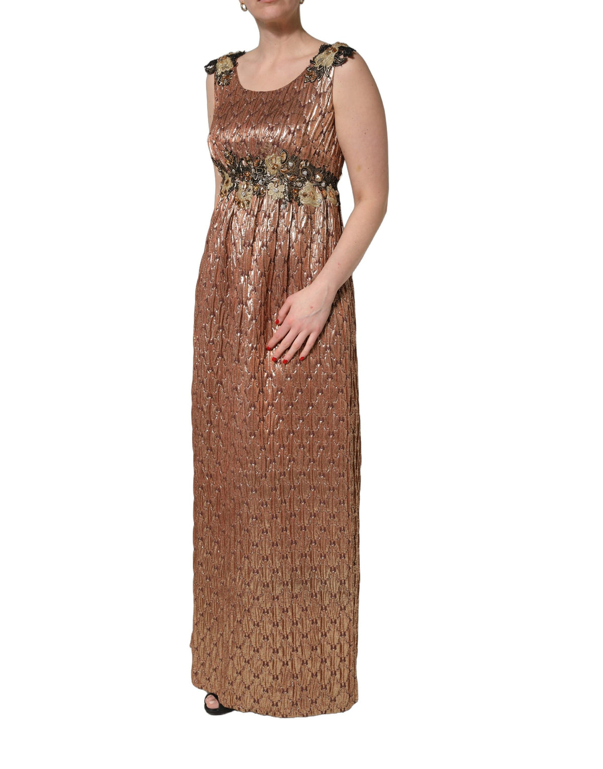 Brown Metallic Crystal Evening Gown Dress