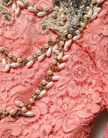 Pink Embellished Mermaid Lace Gown Dress