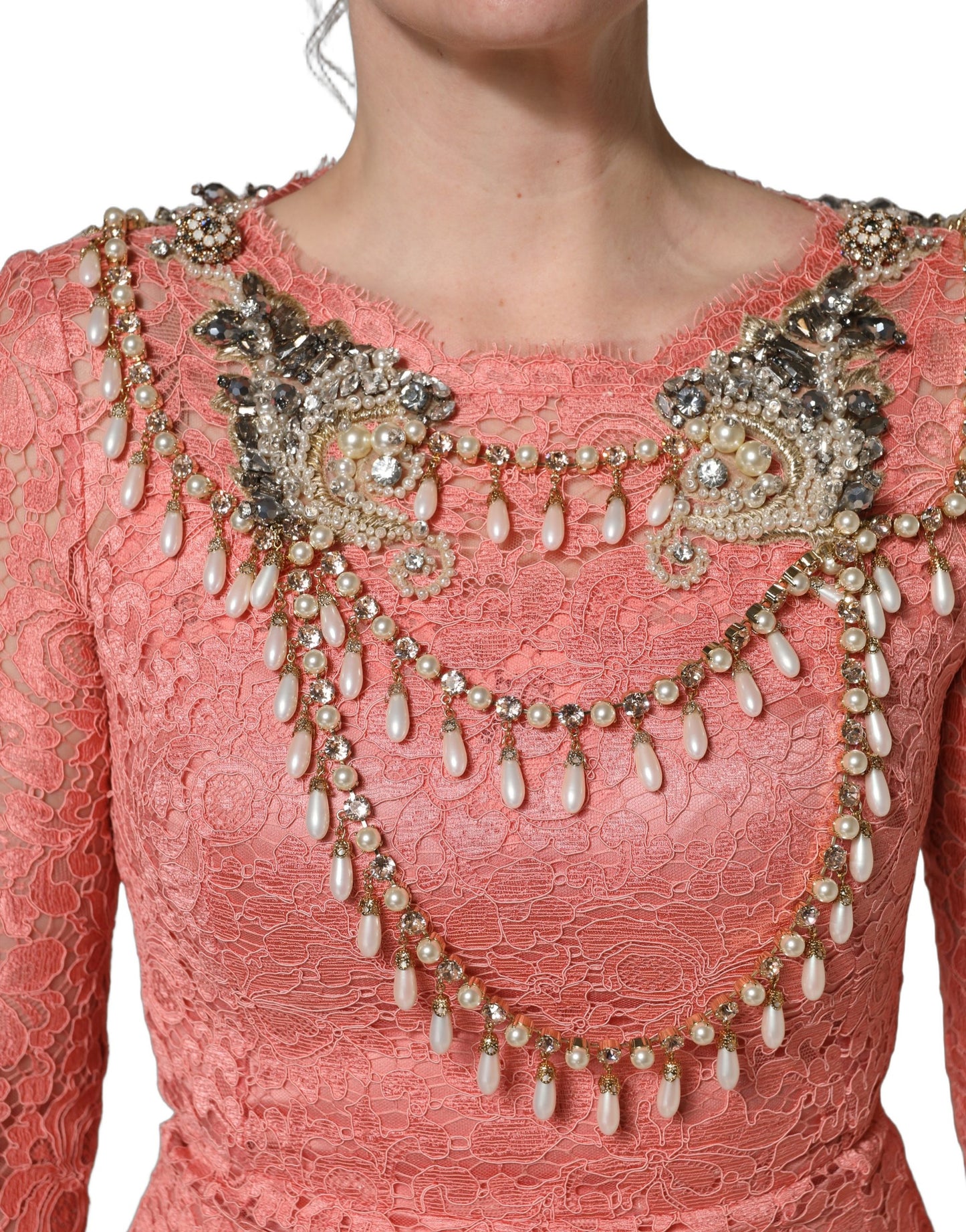 Pink Embellished Mermaid Lace Gown Dress