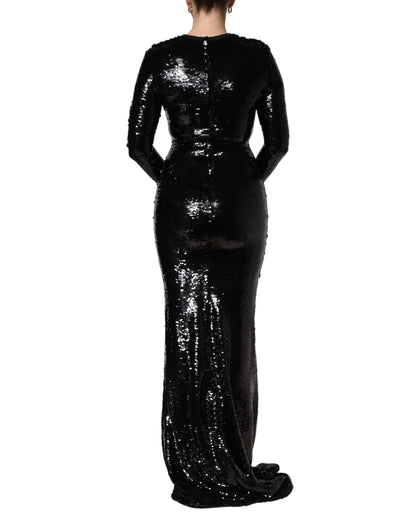 Black Bodycon Mermaid Sequinned Gown Dress