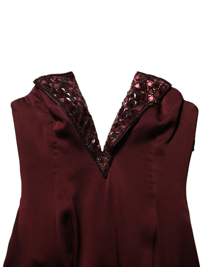 Maroon Embellished Vneck Evening Gown Dress