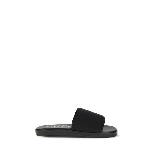 Black Fabric Flat Sandals