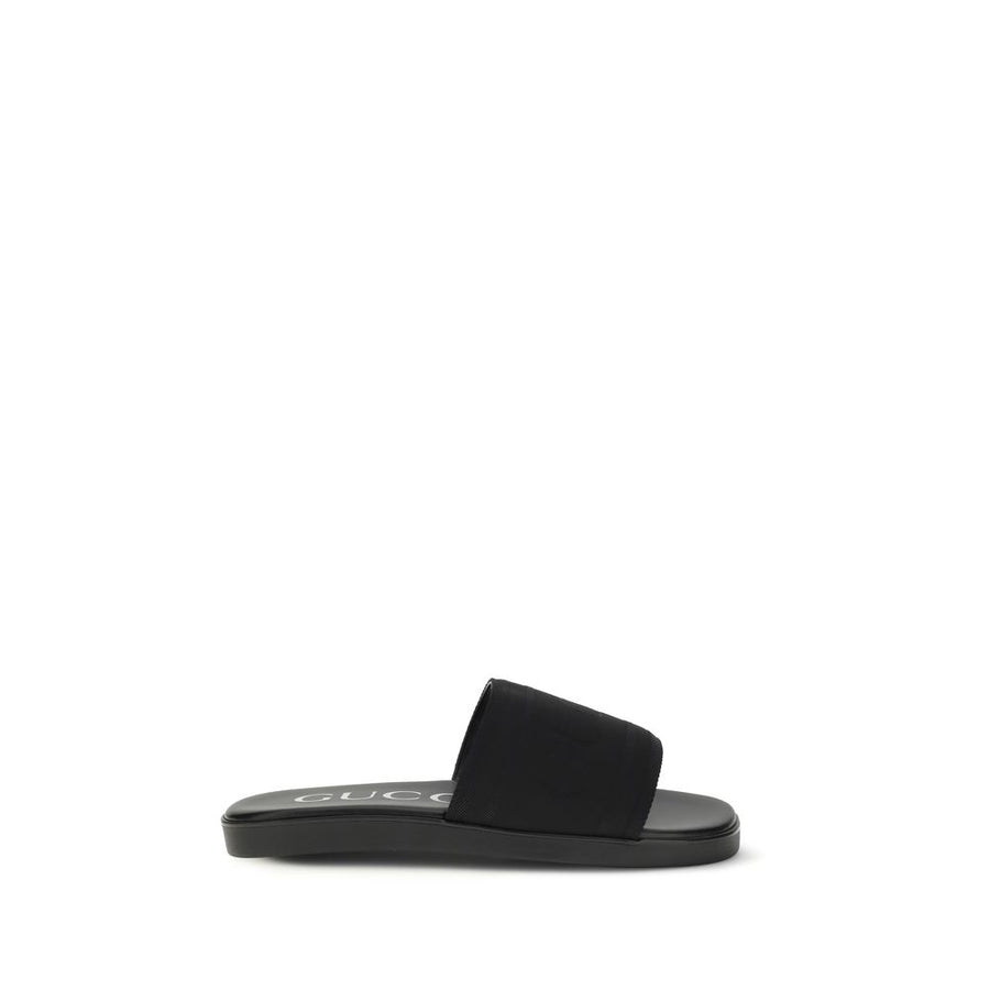 Black Fabric Flat Sandals