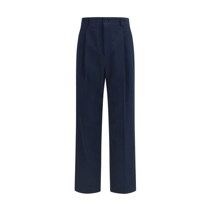 Blue Cotton Casual Pants