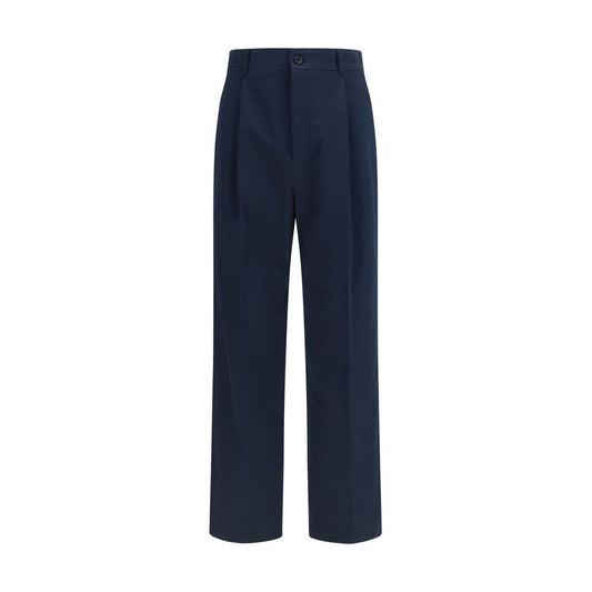 Blue Cotton Casual Pants
