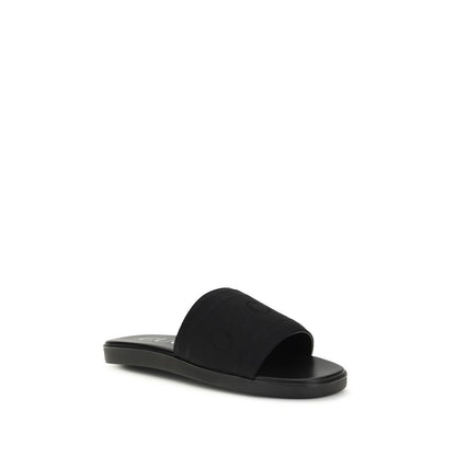 Black Fabric Flat Sandals