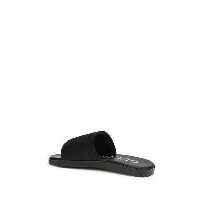 Black Fabric Flat Sandals