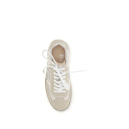 Beige Suede Leather Athletic Sneakers