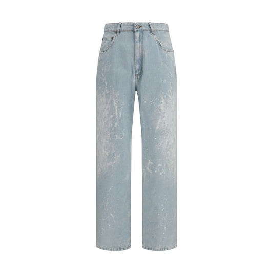 Blue Cotton Straight-Leg Jeans